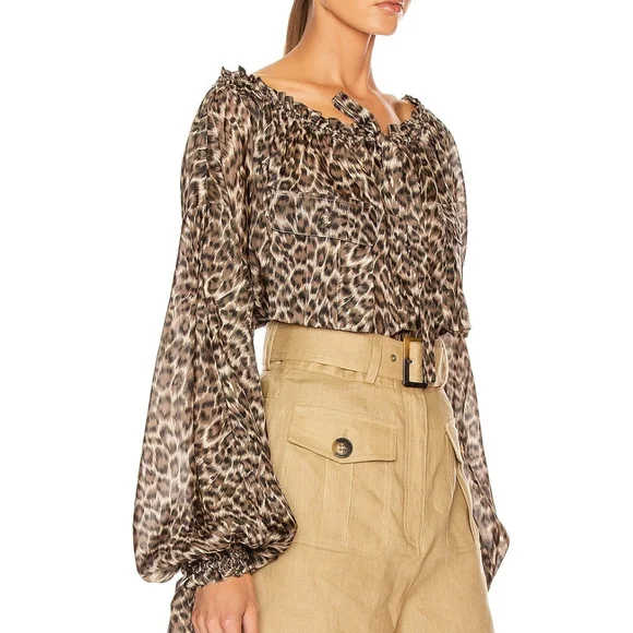 SOLD ‼️ NWT $550.00 ZIMMERMANN Suraya Leopard-print 100% Silk Blouse US XS AU 0 - Picture 3 of 6